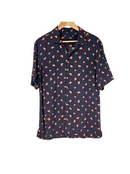AllSaints Other - AllSaints Mnanza SS Shirt Mens L AOP Black Heart Print Short Sleeve Camp Collar